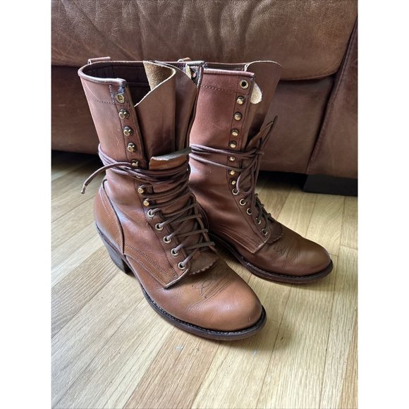 Vintage Handmade brown leather boots men’s size 8E. Lace up. - Picture 3 of 16